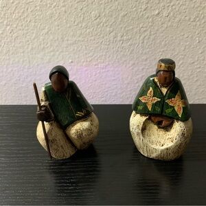 Vintage Handmade Wooden Figurines Sculptured Art Man And Woman Nativity